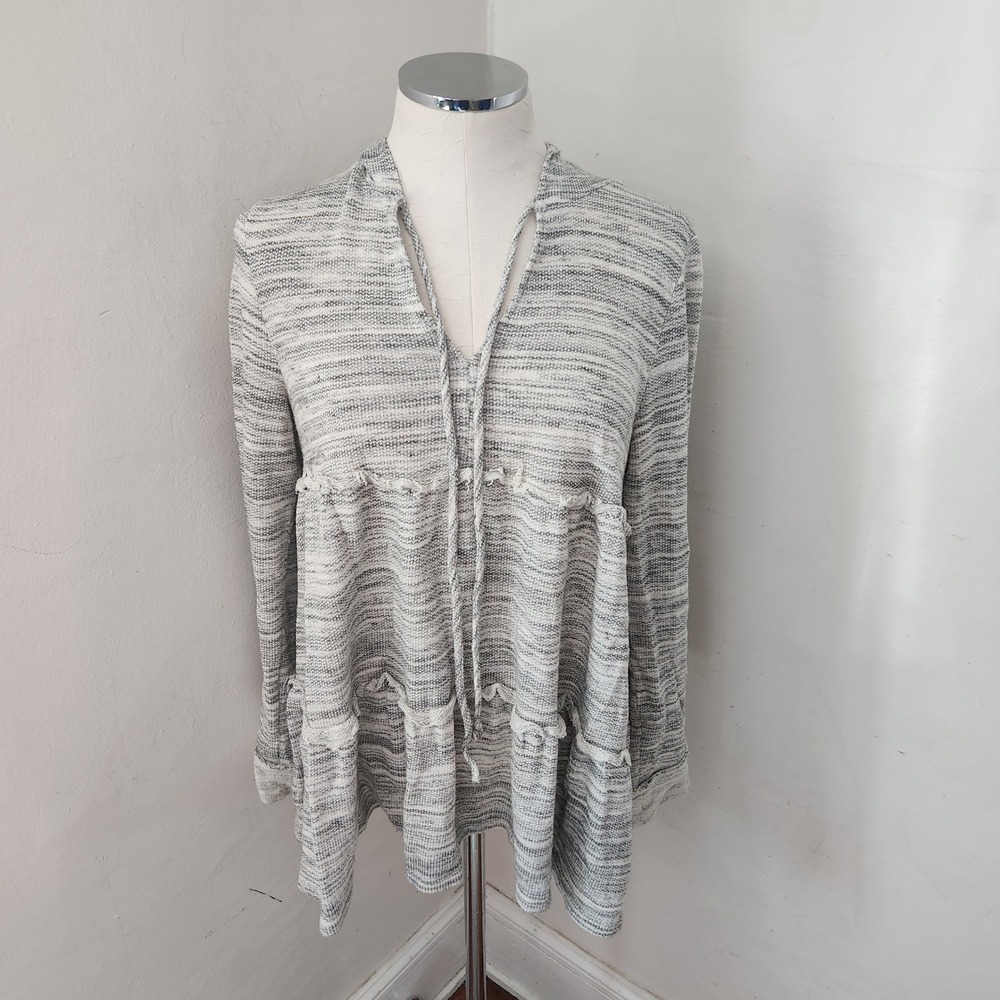 Altar'd State Womens Gray Space Dye‎ Tiered Hooded Tunic Top Size Large Boho
